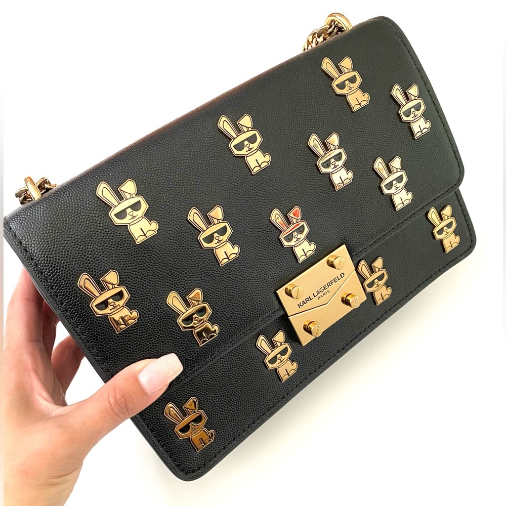 Karl Lagerfeld Black Shoulder Bag with Gold Accents